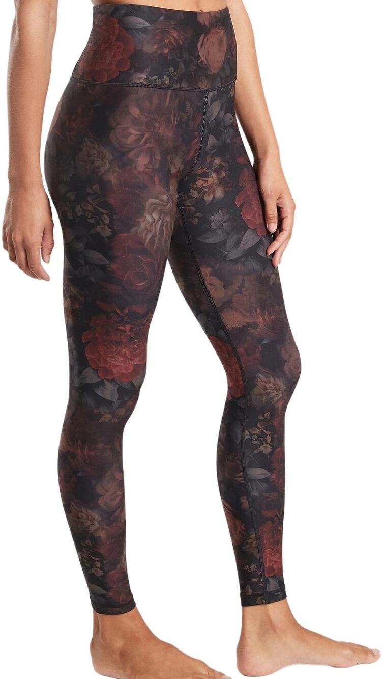 Athleta Elation Printed Tight Leggings Floral High Waisted Ankle Black Red Small